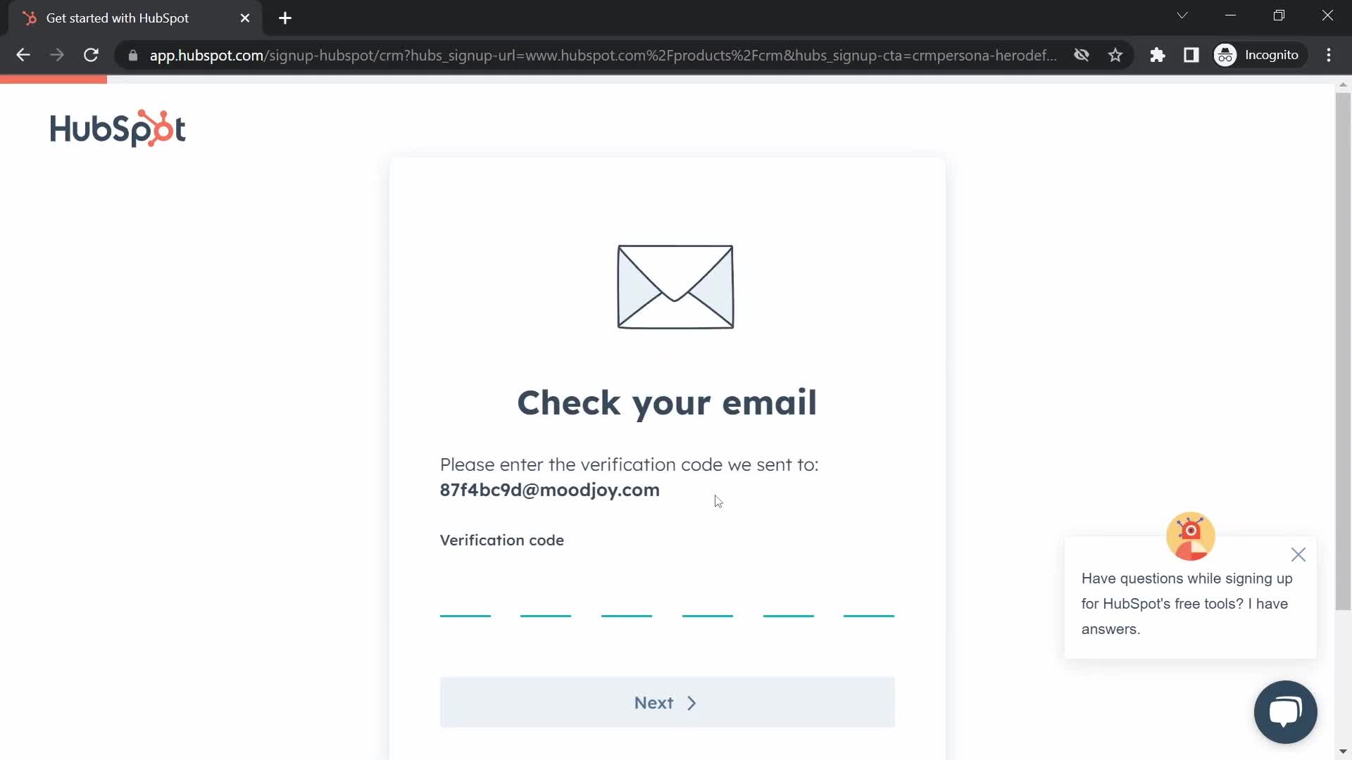 HubSpot CRM Verify Email